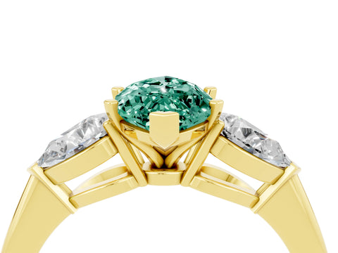 Yellow gold Three-Stone Marquise Cut Green Sapphire Ring with Pear Side Stones and Four-Prong Setting_4