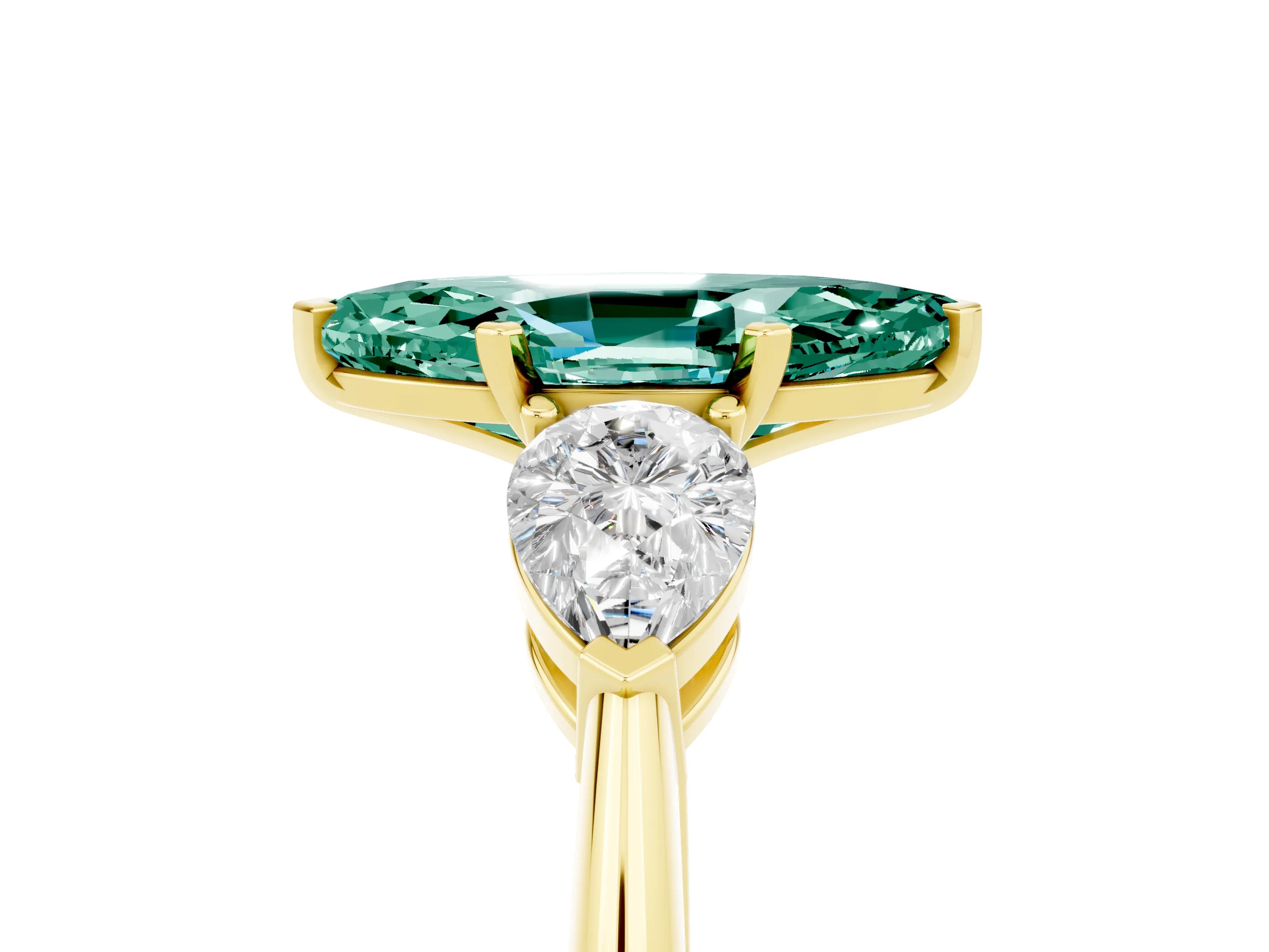 Yellow gold Three-Stone Marquise Cut Green Sapphire Ring with Pear Side Stones and Four-Prong Setting_5