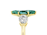 Yellow gold Three-Stone Marquise Cut Green Sapphire Ring with Pear Side Stones and Four-Prong Setting_5