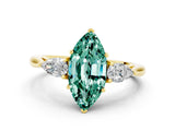 Yellow gold Three-Stone Marquise Cut Green Sapphire Ring with Pear  Side Stones in Four-Prong Setting_12