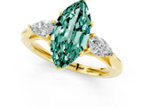 Yellow gold Three-Stone Marquise Cut Green Sapphire Ring with Pear  Side Stones in Four-Prong Setting_13