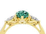 Yellow gold Three-Stone Marquise Cut Green Sapphire Ring with Pear  Side Stones in Four-Prong Setting_16