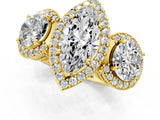 Yellow gold Three-Stone Marquise Cut Halo Diamond Milgrain Band with Four-Prong Setting_4
