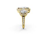 Yellow gold Three-Stone Marquise Cut Halo Diamond Milgrain Band with Four-Prong Setting_5