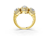 Yellow gold Three-Stone Marquise Cut Halo Diamond Milgrain Band with Four-Prong Setting_6