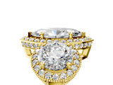 Yellow gold Three-Stone Marquise Cut Halo Diamond Milgrain Band with Four-Prong Setting_8