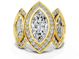 Yellow gold Three-Stone Marquise Cut Halo Pavé Diamond Ring_3