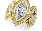 Yellow gold Three-Stone Marquise Cut Halo Pavé Diamond Ring_4