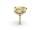 Yellow gold Three-Stone Marquise Cut Halo Pavé Diamond Ring_5