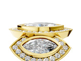 Yellow gold Three-Stone Marquise Cut Halo Pavé Diamond Ring_8