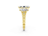 Yellow gold Three-Stone Marquise Cut Moissanite Braided Band Ring with Four-Prong Setting_14