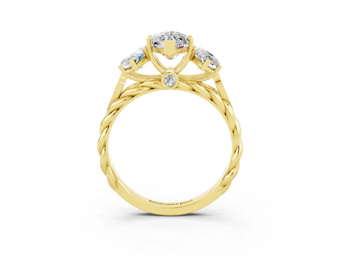 Yellow gold Three-Stone Marquise Cut Moissanite Braided Band Ring with Four-Prong Setting_15