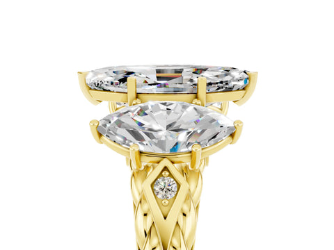 Yellow gold Three-Stone Marquise Cut Moissanite Braided Band Ring with Four-Prong Setting_17