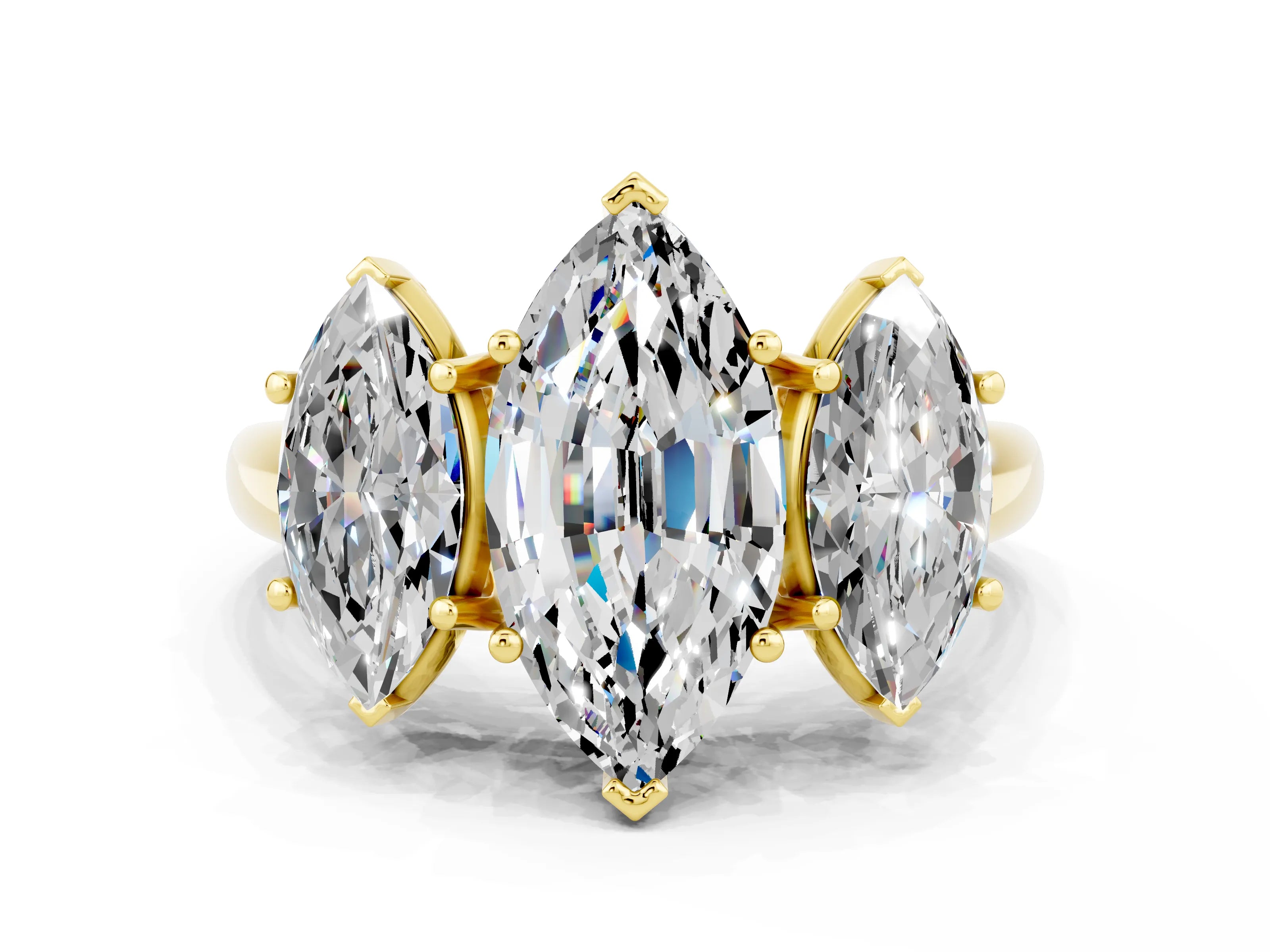 Yellow gold Three-Stone Marquise Cut Moissanite Engagement Ring with Prong Setting
