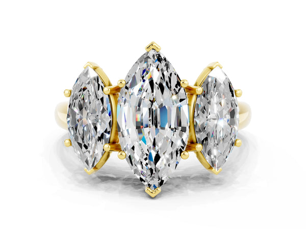 Yellow gold Three-Stone Marquise Cut Moissanite Engagement Ring with Prong Setting