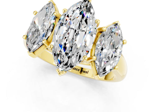 Yellow gold Three-Stone Marquise Cut Moissanite Engagement Ring with Prong Setting_1