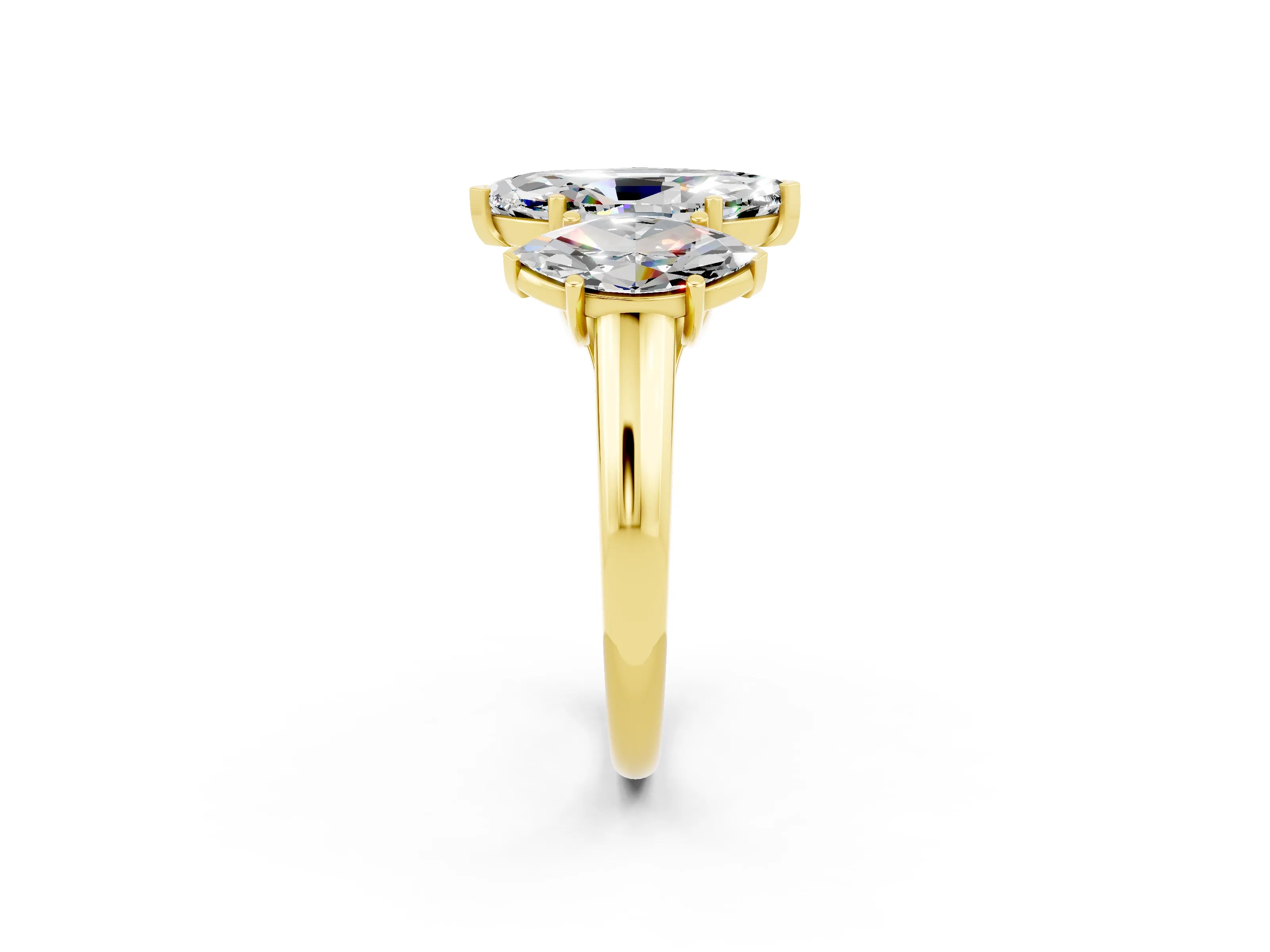 Yellow gold Three-Stone Marquise Cut Moissanite Engagement Ring with Prong Setting_2