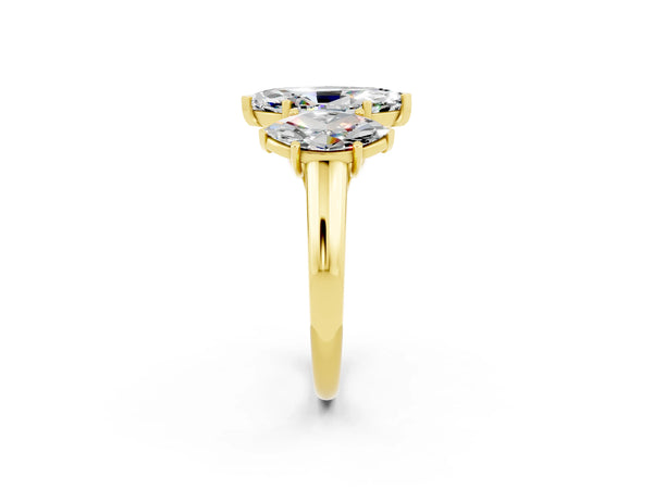Yellow gold Three-Stone Marquise Cut Moissanite Engagement Ring with Prong Setting