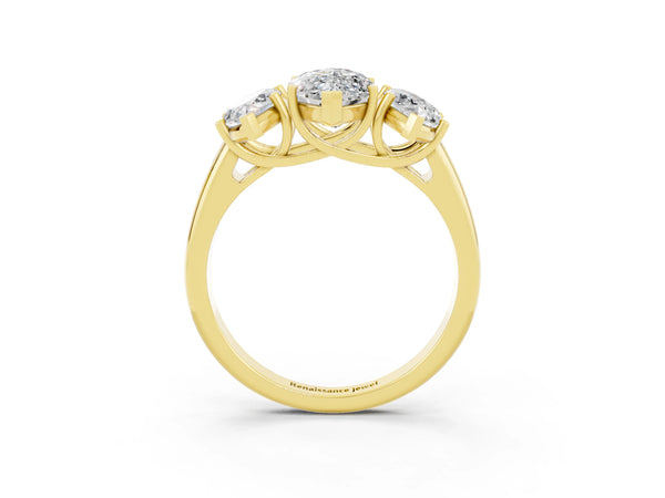 Yellow gold Three-Stone Marquise Cut Moissanite Engagement Ring with Prong Setting