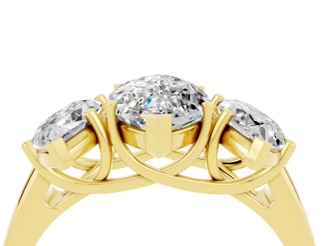Yellow gold Three-Stone Marquise Cut Moissanite Engagement Ring with Prong Setting_4
