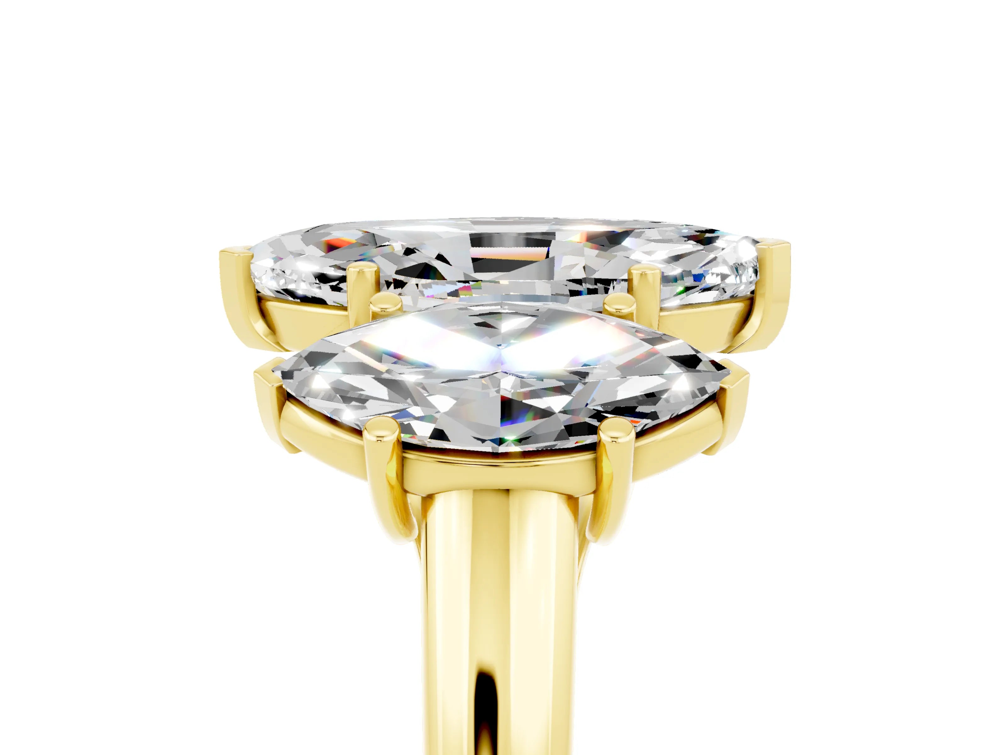 Yellow gold Three-Stone Marquise Cut Moissanite Engagement Ring with Prong Setting_5