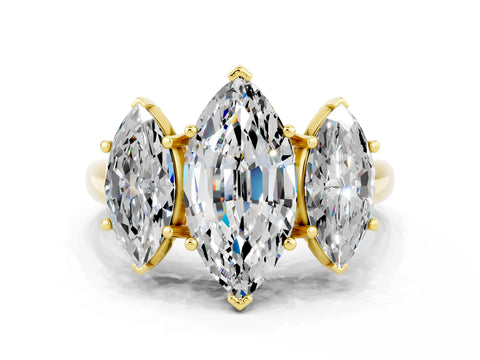 Yellow gold Three-Stone Marquise Cut Moissanite Engagement Ring with Prong Setting