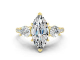 Yellow gold Three-Stone Marquise Cut Moissanite Pavé Band with Four-Prong Setting
