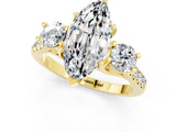 Yellow gold Three-Stone Marquise Cut Moissanite Pavé Band with Four-Prong Setting_1