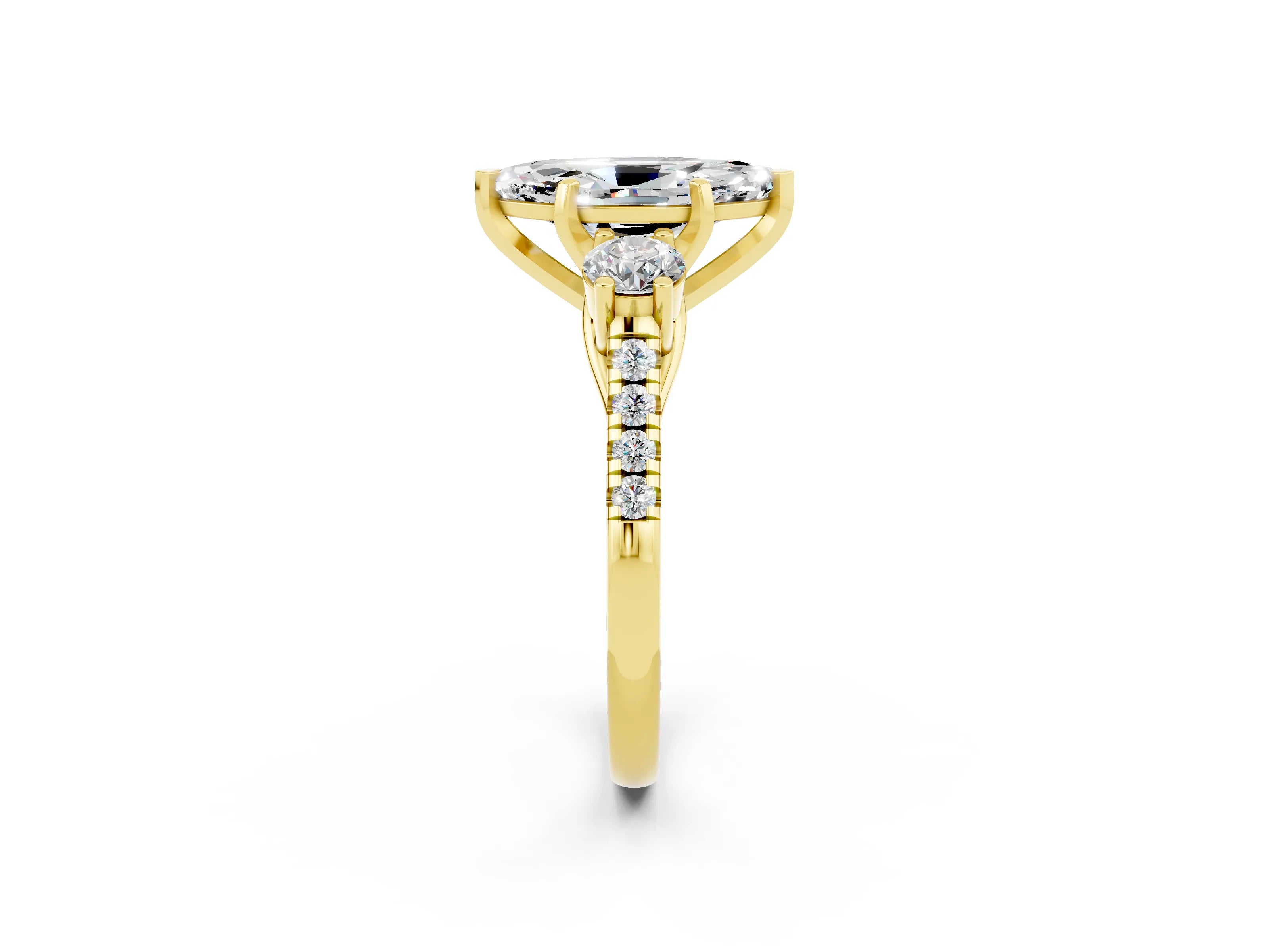 Yellow gold Three-Stone Marquise Cut Moissanite Pavé Band with Four-Prong Setting_2