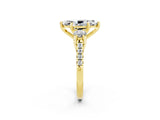Yellow gold Three-Stone Marquise Cut Moissanite Pavé Band with Four-Prong Setting_2