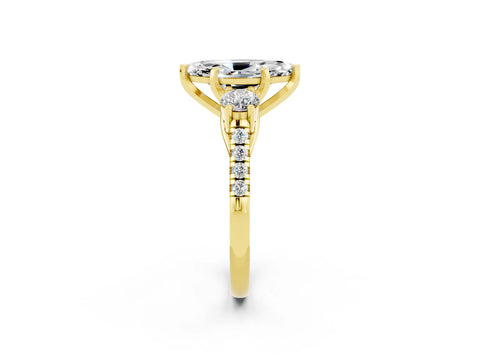 Yellow gold Three-Stone Marquise Cut Moissanite Pavé Band with Four-Prong Setting_2