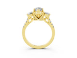 Yellow gold Three-Stone Marquise Cut Moissanite Pavé Band with Four-Prong Setting_3