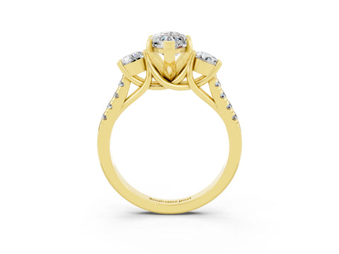 Yellow gold Three-Stone Marquise Cut Moissanite Pavé Band with Four-Prong Setting_3