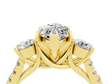Yellow gold Three-Stone Marquise Cut Moissanite Pavé Band with Four-Prong Setting_4