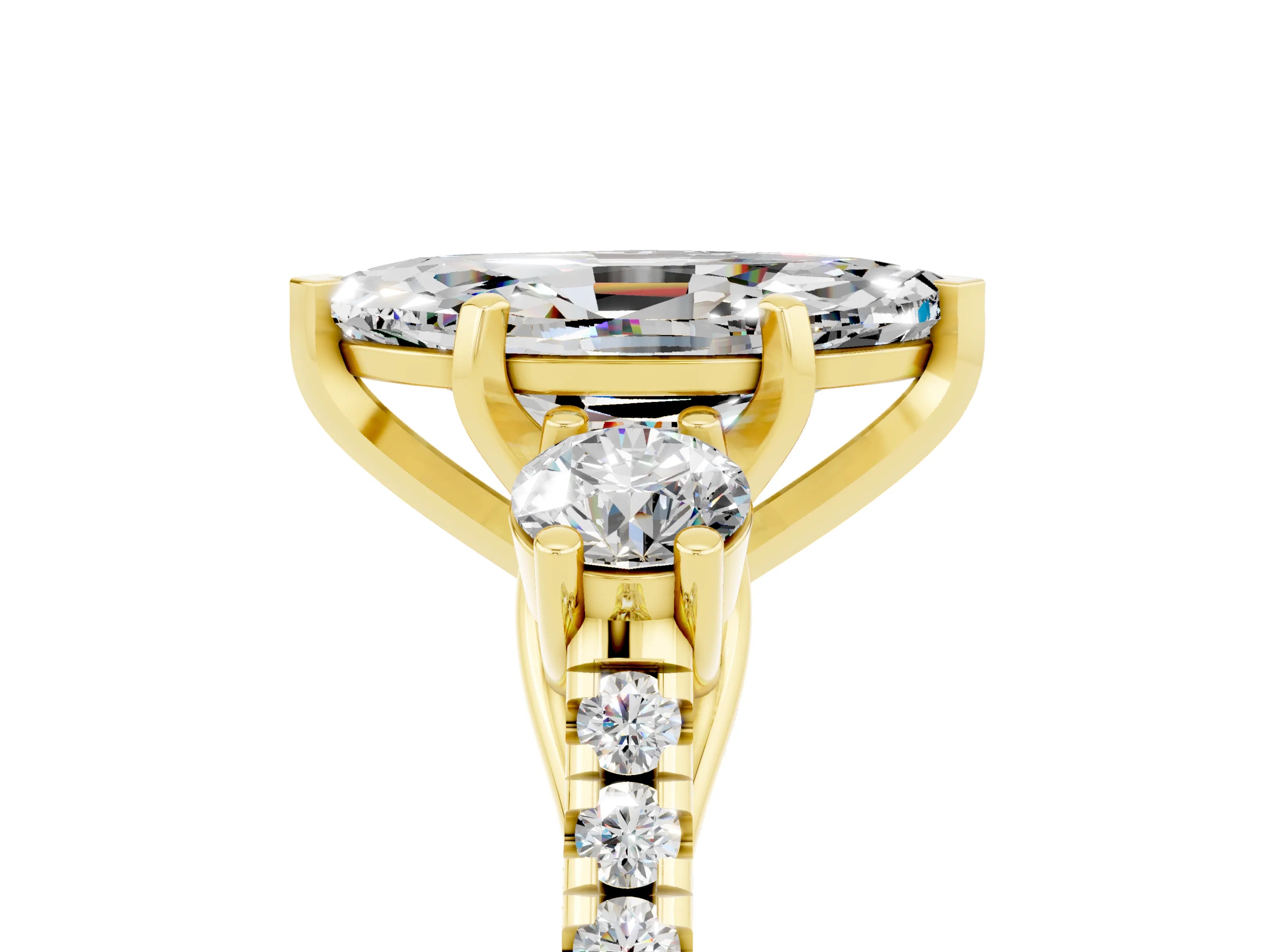 Yellow gold Three-Stone Marquise Cut Moissanite Pavé Band with Four-Prong Setting_5