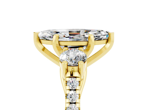 Yellow gold Three-Stone Marquise Cut Moissanite Pavé Band with Four-Prong Setting_5