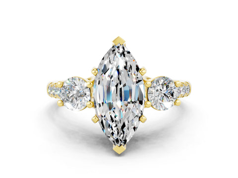 Yellow gold Three-Stone Marquise Cut Moissanite Pavé Band with Four-Prong Setting