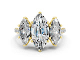 Yellow gold Three-Stone Marquise Cut Moissanite Ring with Pavé Band and Prong Setting_12