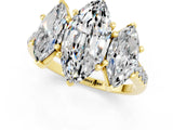 Yellow gold Three-Stone Marquise Cut Moissanite Ring with Pavé Band and Prong Setting_13
