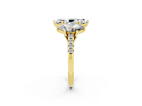 Yellow gold Three-Stone Marquise Cut Moissanite Ring with Pavé Band and Prong Setting_14