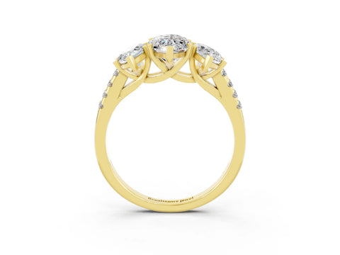 Yellow gold Three-Stone Marquise Cut Moissanite Ring with Pavé Band and Prong Setting_15