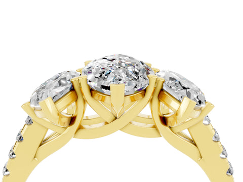 Yellow gold Three-Stone Marquise Cut Moissanite Ring with Pavé Band and Prong Setting_16