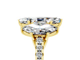 Yellow gold Three-Stone Marquise Cut Moissanite Ring with Pavé Band and Prong Setting_17