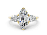Yellow gold Three-Stone Marquise Cut Moissanite Ring with Pear Side Stones and Four-Prong Setting