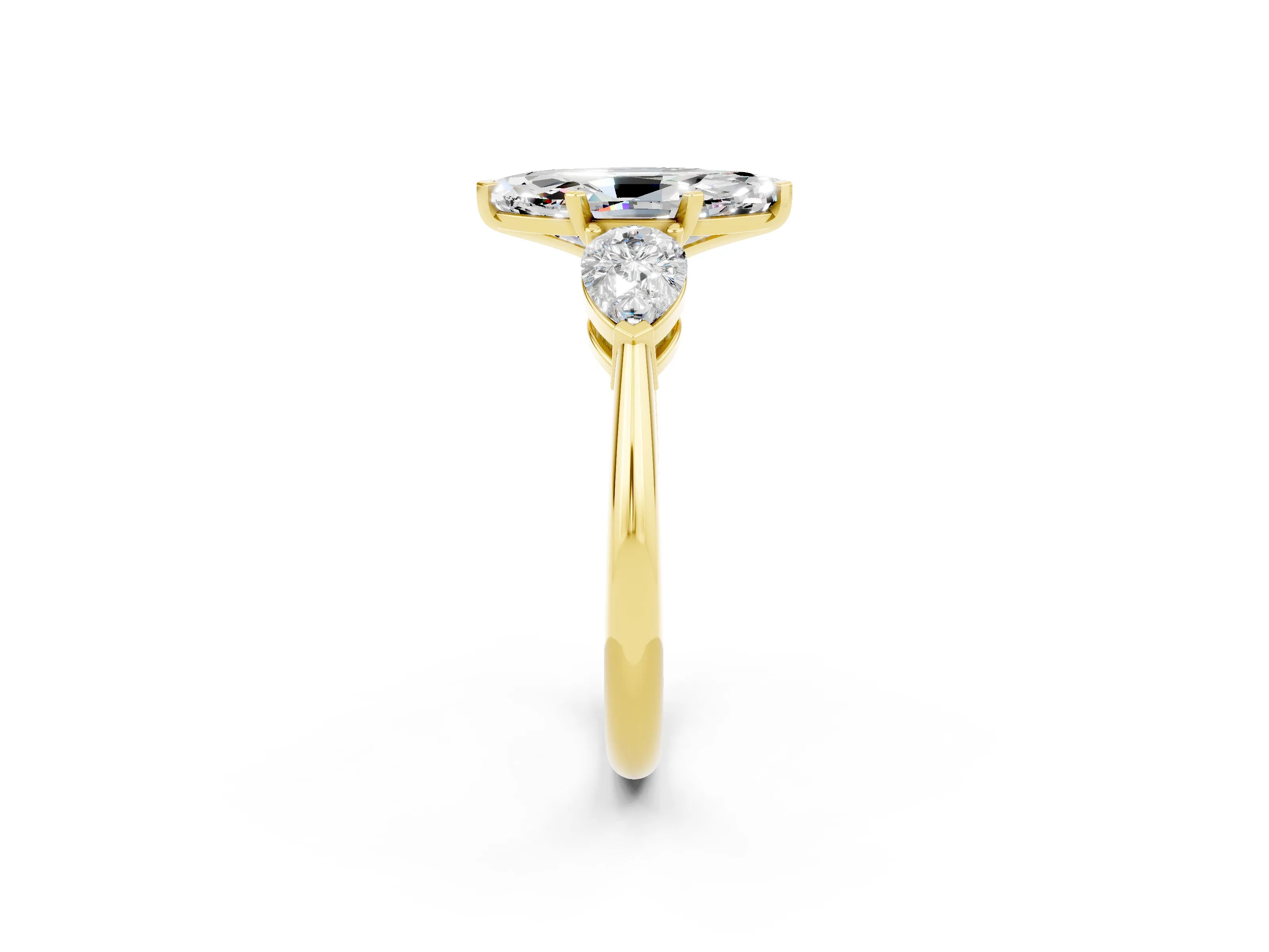 Yellow gold Three-Stone Marquise Cut Moissanite Ring with Pear Side Stones and Four-Prong Setting_2