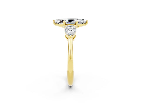 Yellow gold Three-Stone Marquise Cut Moissanite Ring with Pear Side Stones and Four-Prong Setting_2
