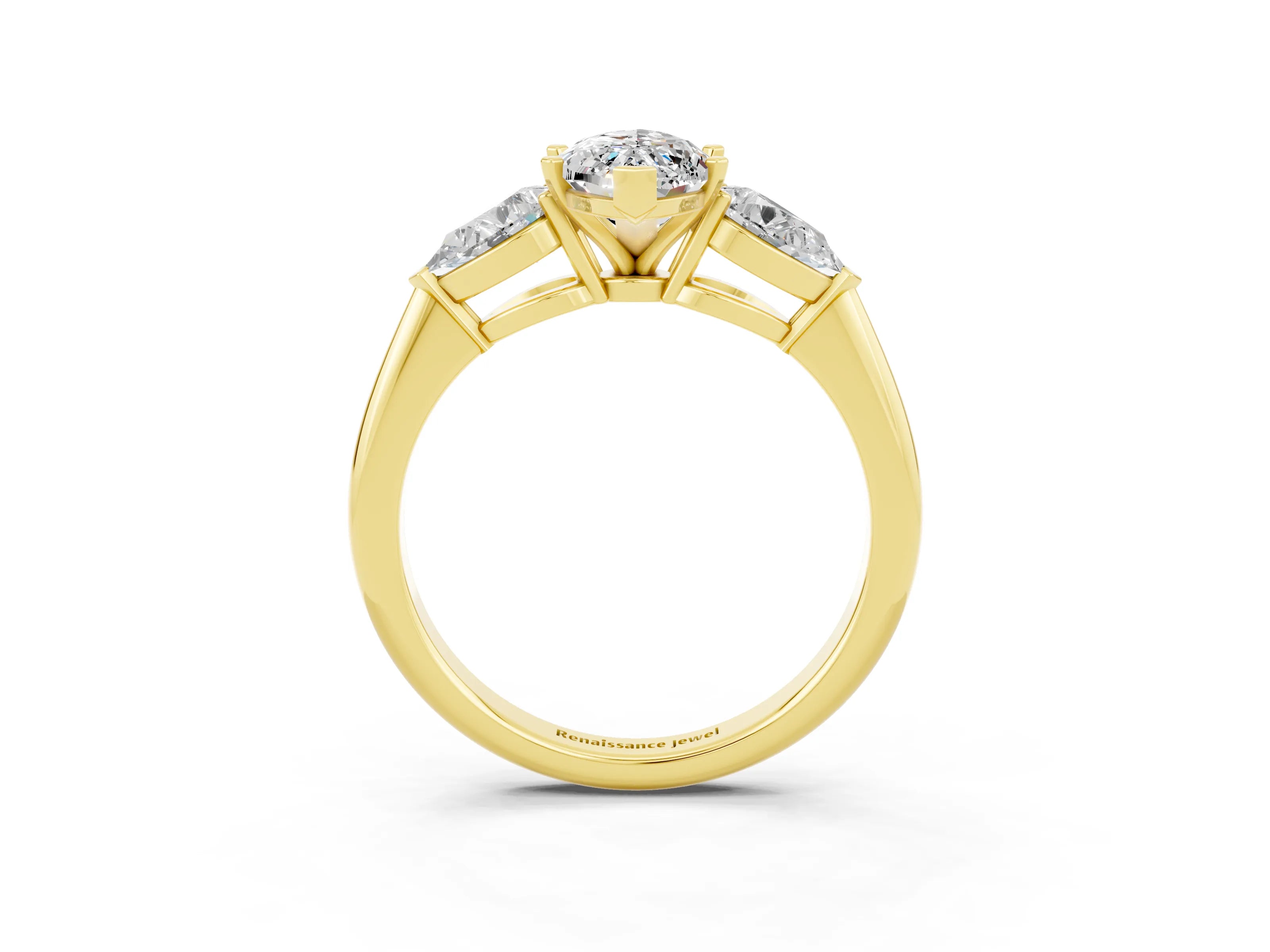 Yellow gold Three-Stone Marquise Cut Moissanite Ring with Pear Side Stones and Four-Prong Setting_3