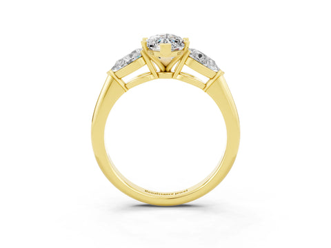 Yellow gold Three-Stone Marquise Cut Moissanite Ring with Pear Side Stones and Four-Prong Setting_3