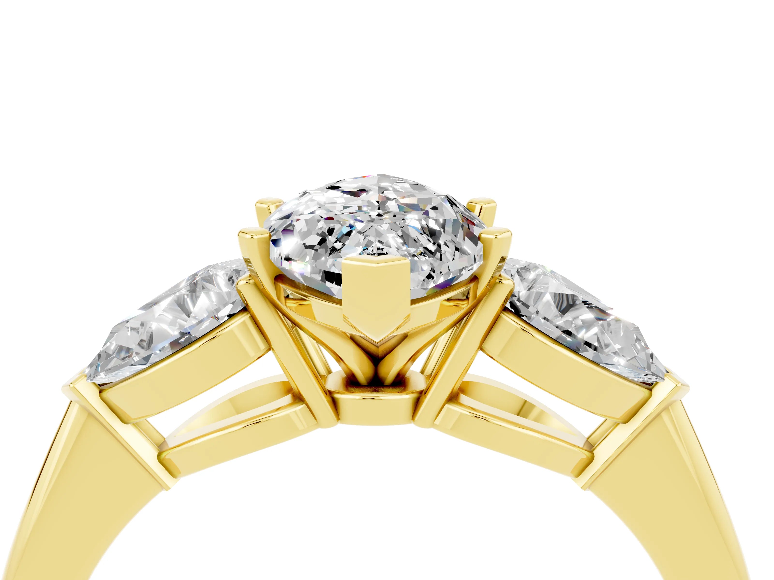 Yellow gold Three-Stone Marquise Cut Moissanite Ring with Pear Side Stones and Four-Prong Setting_4
