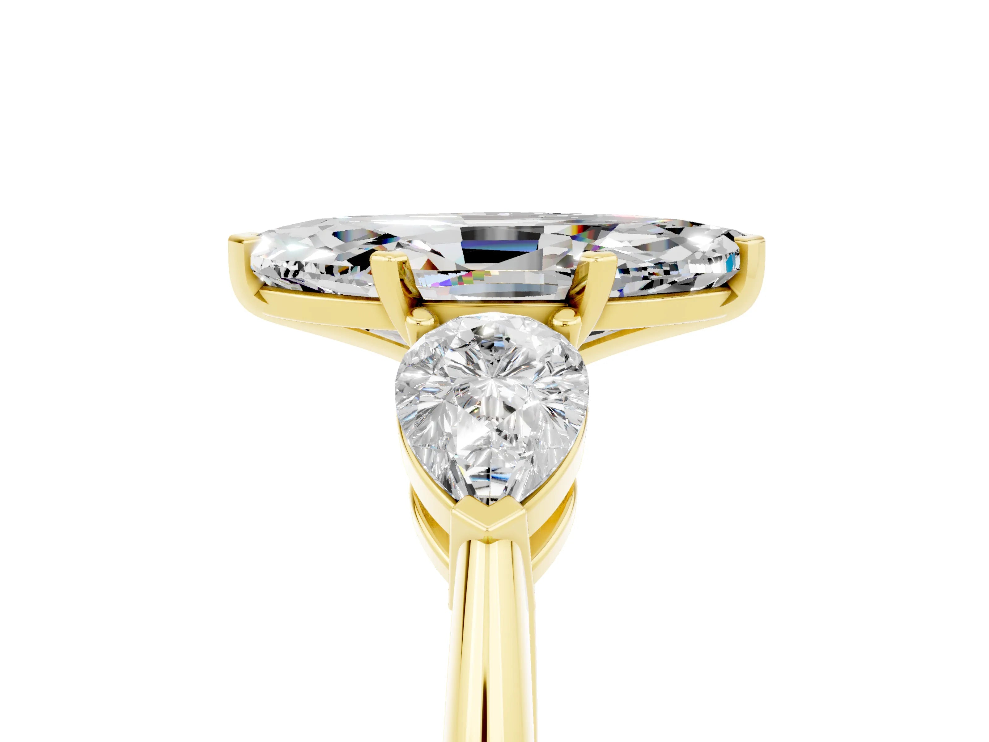 Yellow gold Three-Stone Marquise Cut Moissanite Ring with Pear Side Stones and Four-Prong Setting_5